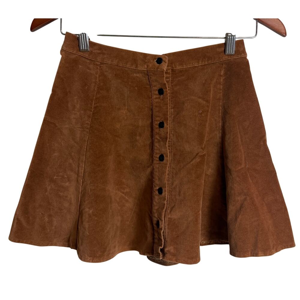 Brandy Melville Skirt One Size Brown Full Velvet Swing Button Down Stretch EUC f